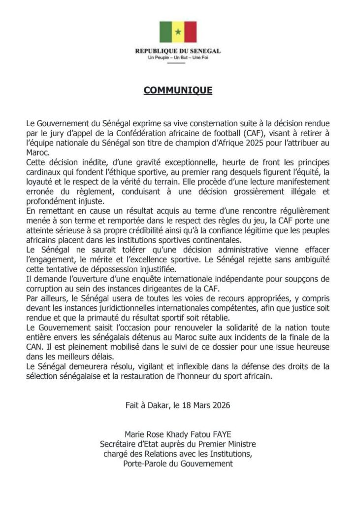 Comunicado oficial del Gobierno de Senegal