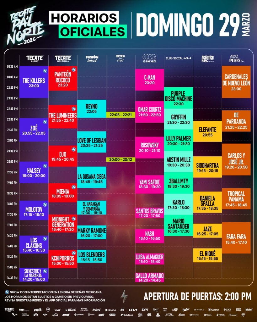 horarios tecate pal norte domingo 2026