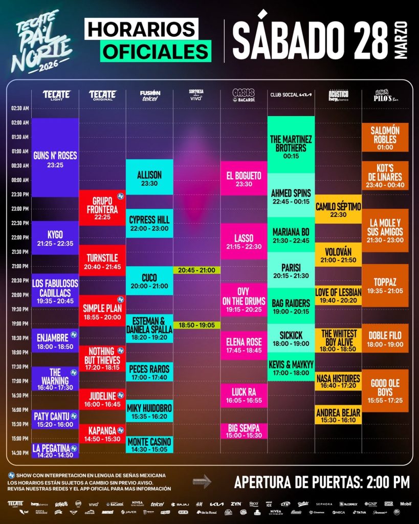 horarios tecate pal norte sabado 2026