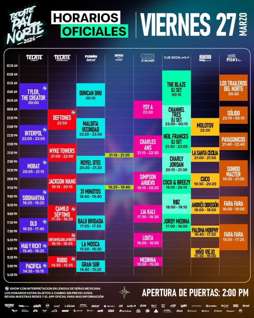 horarios tecate pal norte 2026