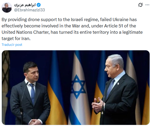 Ucrania se ha implicado en la guerra y ahora es un objetivo: Irán