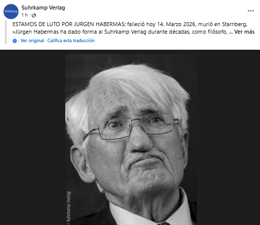 Muere el filósofo Jürgen Habermas a los 96 años