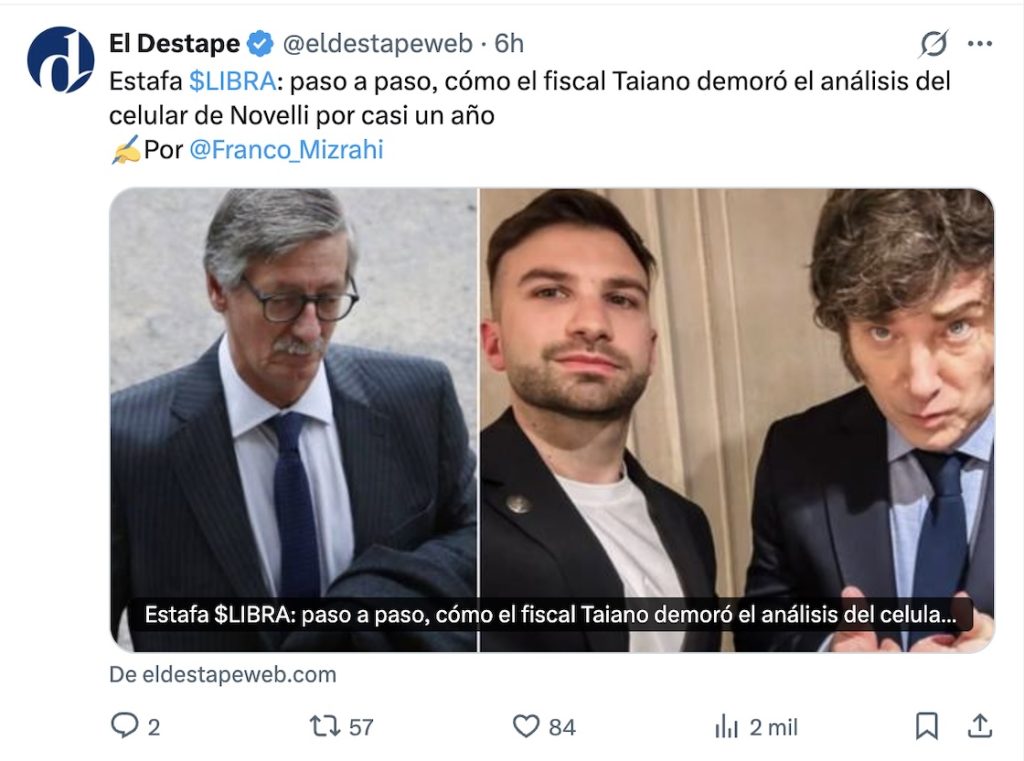 Hallan presunto acuerdo de 5 millones de dólares para que Milei promocionara la estafa $LIBRA