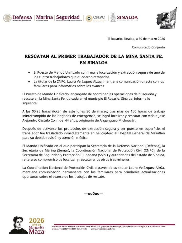 Rescatan a uno de los trabajadores atrapados en mina de Sinaloa