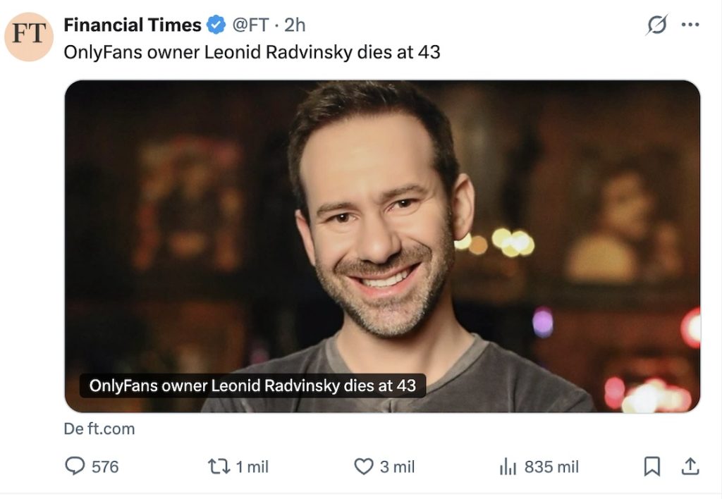 Muere Leonid Radvinsky, dueño y creador de Only Fans, a los 43 años