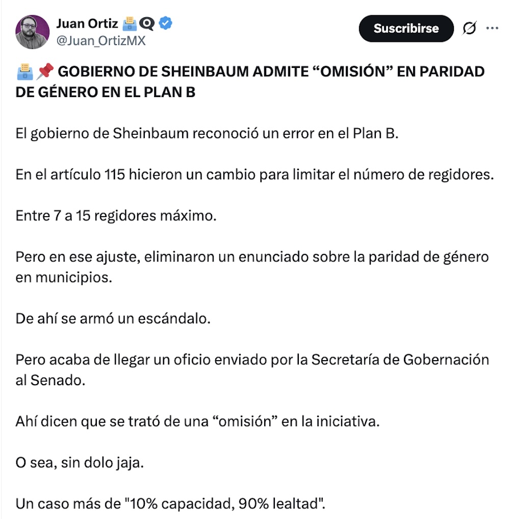 Plan B de Sheinbaum: Presidencia corrige e incluye paridad de género en la iniciativa