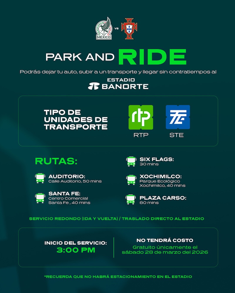 Rutas, horarios y mapa de los camiones RTP para llegar al Estadio Banorte para el México vs. Portugal
