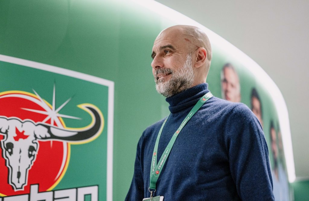 Pep Guardiola en la final de la Carabao Cup