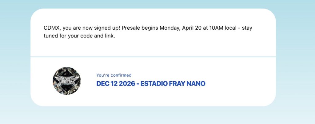 Registro boletos Baby Metal 