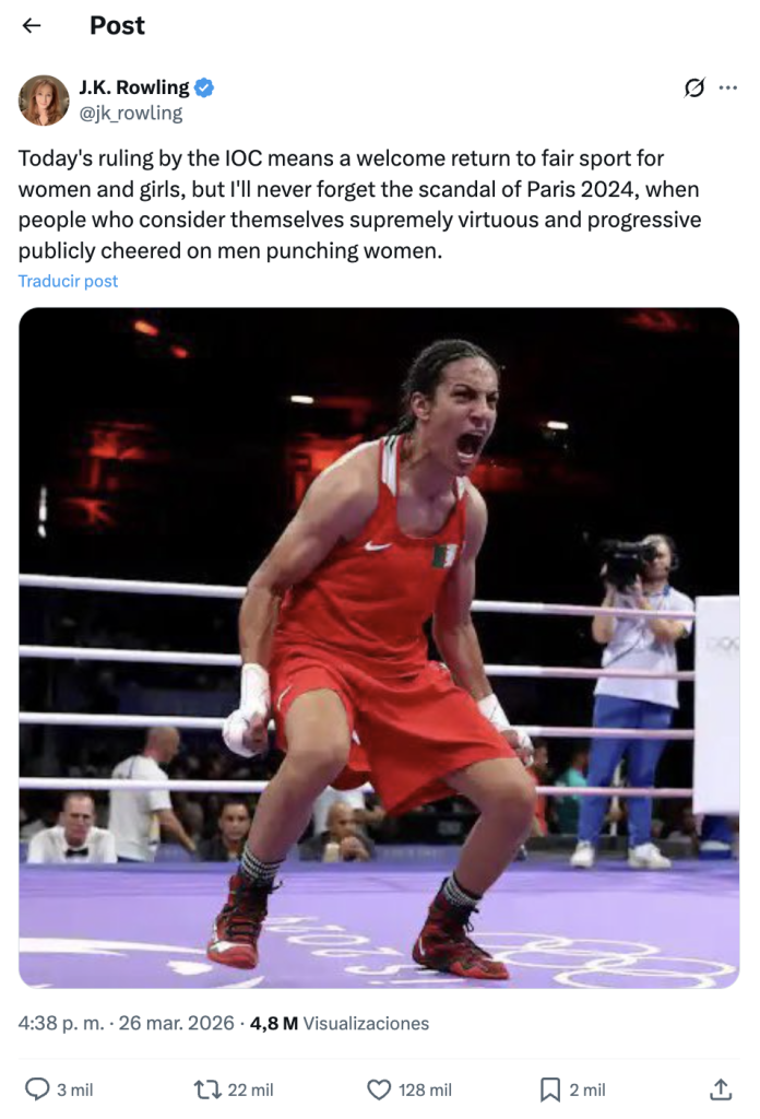 Postura de Rowling respecto a la decisión del Comité Olímpico Internacional