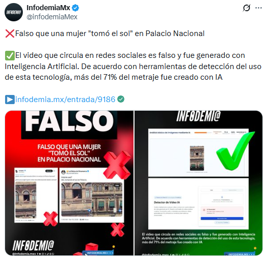 Video de mujer ‘tomando el sol’ en Palacio Nacional no es IA