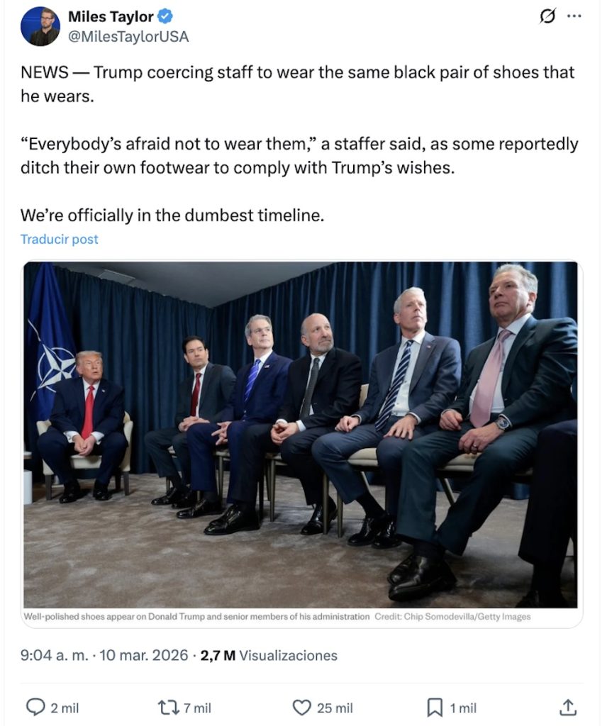 Ponte en sus zapatos, literal: En la Casa Blanca usan el mismo calzado de Trump… aunque les quede grande