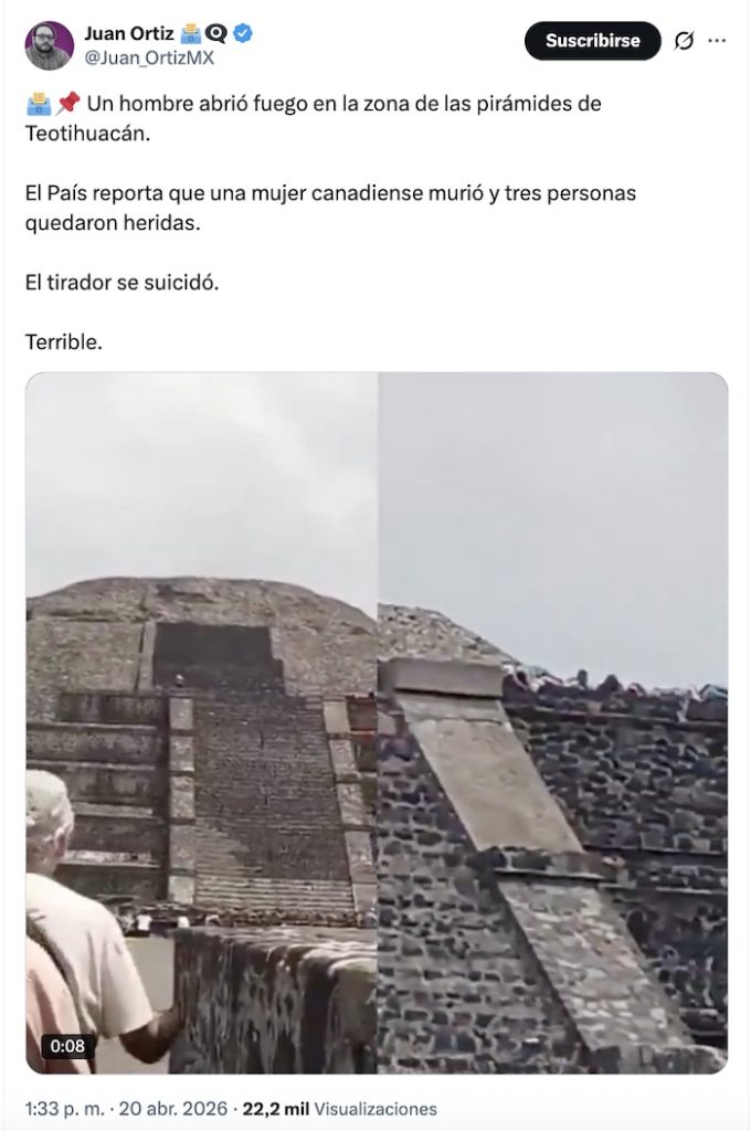 Identifican al agresor del tiroteo en las pirámides de Teotihuacán