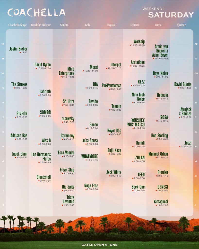 coachella 2026 horarios sábado dónde ver transmisión en vivo
