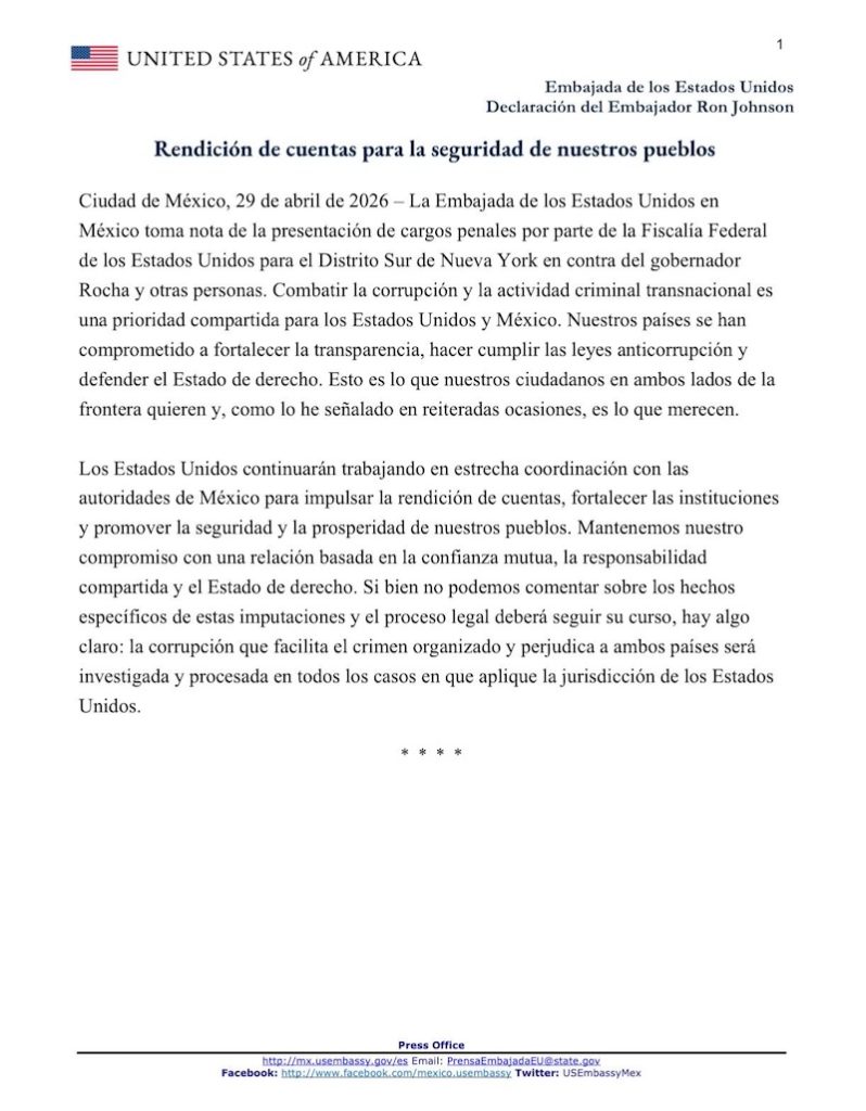 Quiénes son los 9 acusados de narcotráfico por Estados Unidos, además de Rubén Rocha