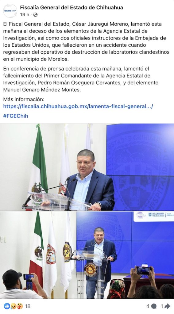 Mueren dos oficiales de la Embajada de Estados Unidos después de un operativo en Chihuahua