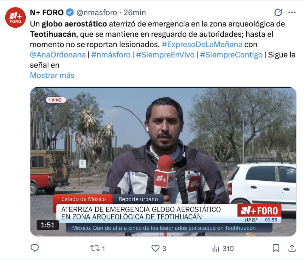 Lo que sabemos del aterrizaje de emergencia de un globo aerostático en Teotihuacán