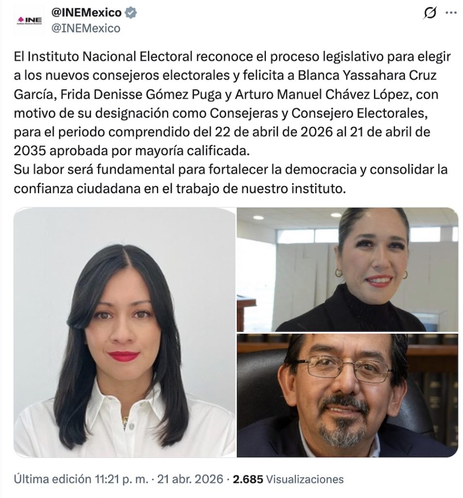 Diputados eligen a 3 nuevos consejeros del INE