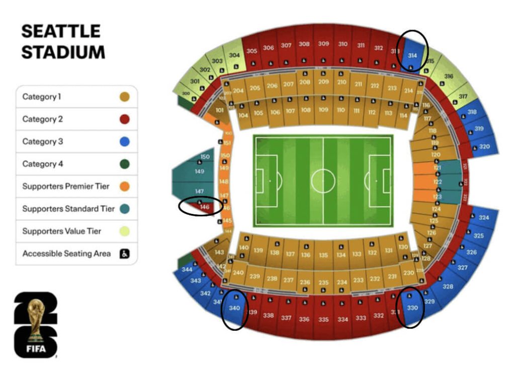 Mapa del estadio de Seattle en 2026