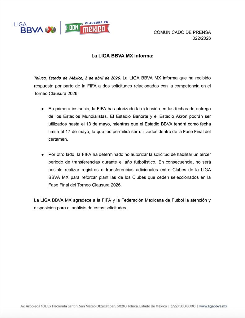 Comunicado Liga MX