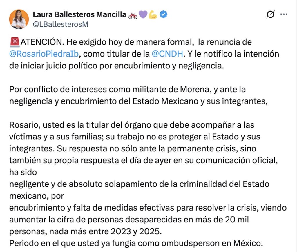 Van por destitución y juicio político de Rosario Piedra 