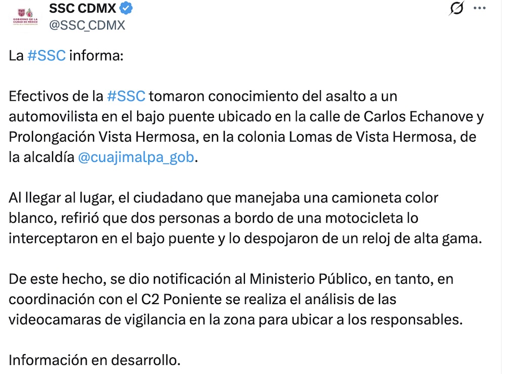 Seguridad en CDMX: Captan asalto en túnel de Santa Fe