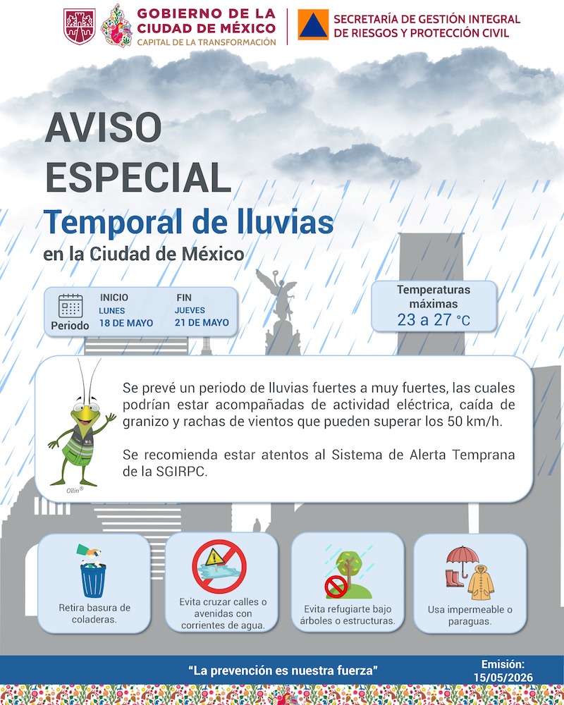 Alerta de temporal de lluvias muy fuertes en CDMX, ¿cuántos días?