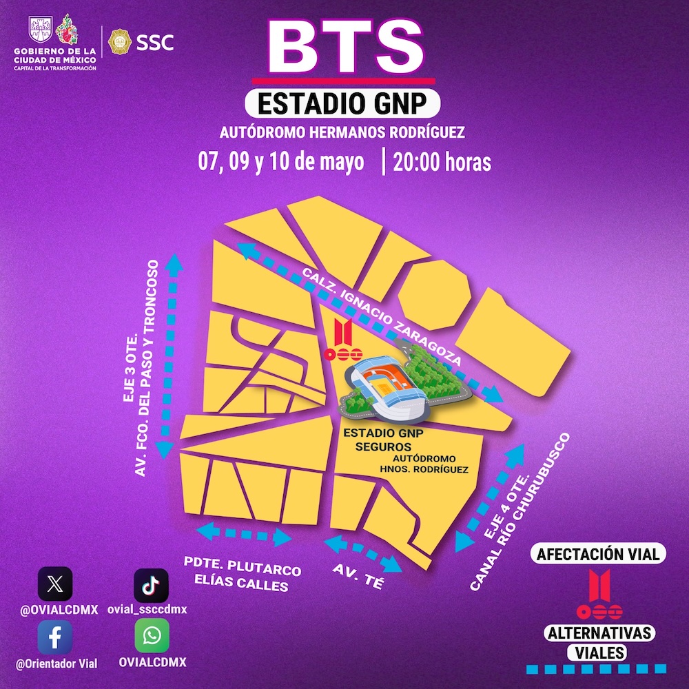 BTS en CDMX: Calles cerradas y alternativas para los 3 conciertos en el GNP