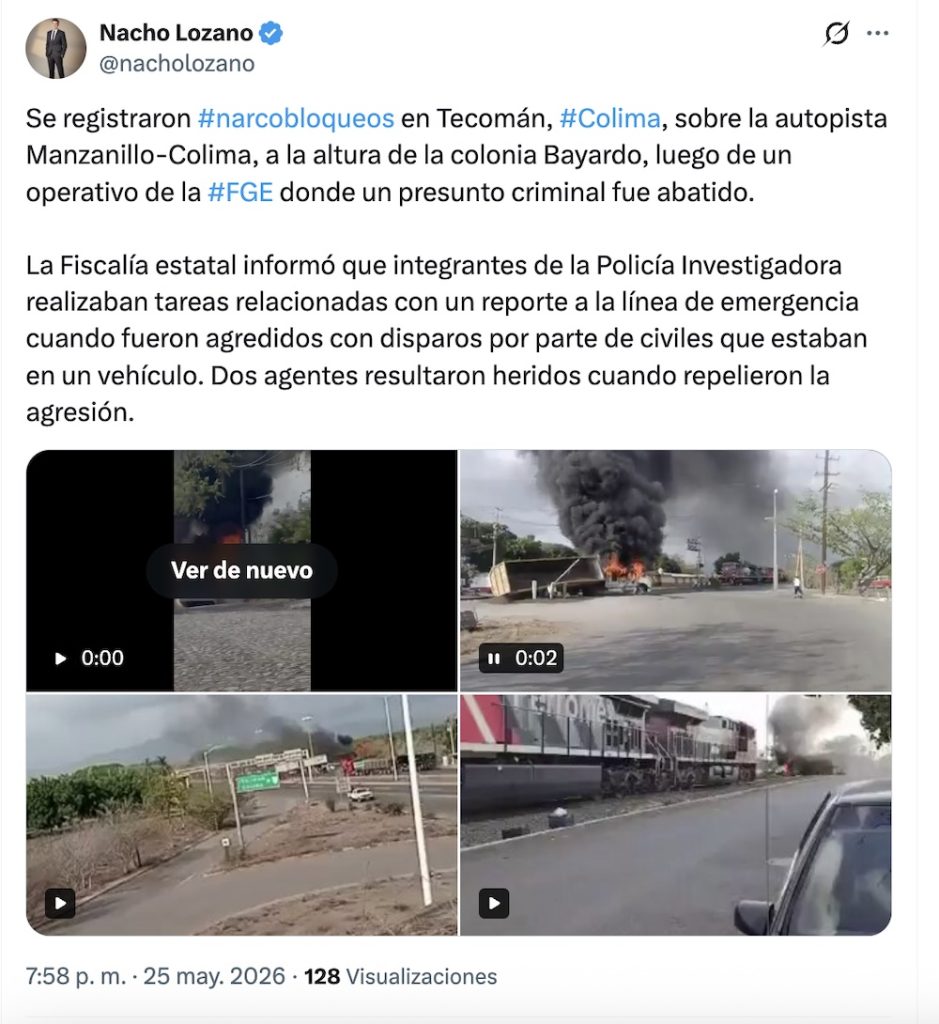 Bloqueos en Colima tras enfrentamiento en Tecomán