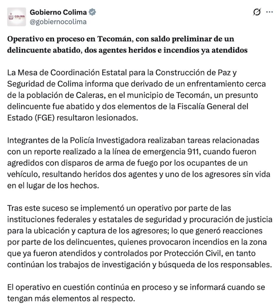 Bloqueos en Colima tras enfrentamiento en Tecomán