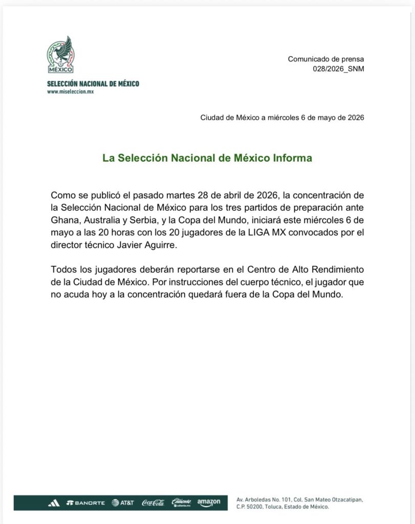 Comunicado de la Selección Mexicana