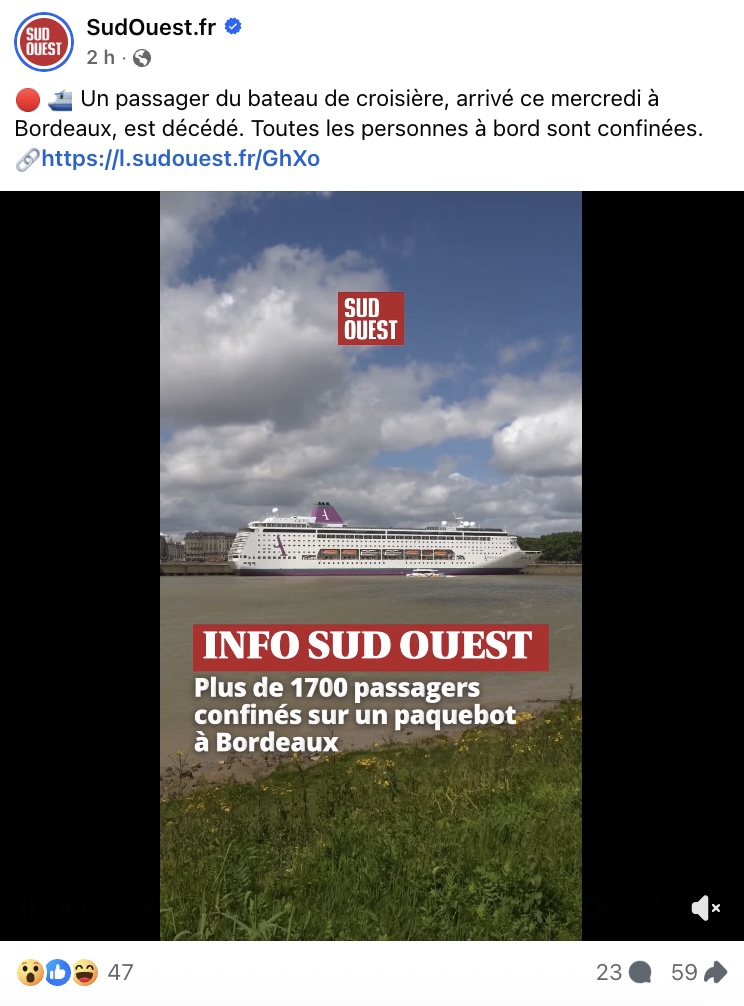 Más de mil personas aisladas en un crucero en Francia tras muerte por brote de gastroenteritis