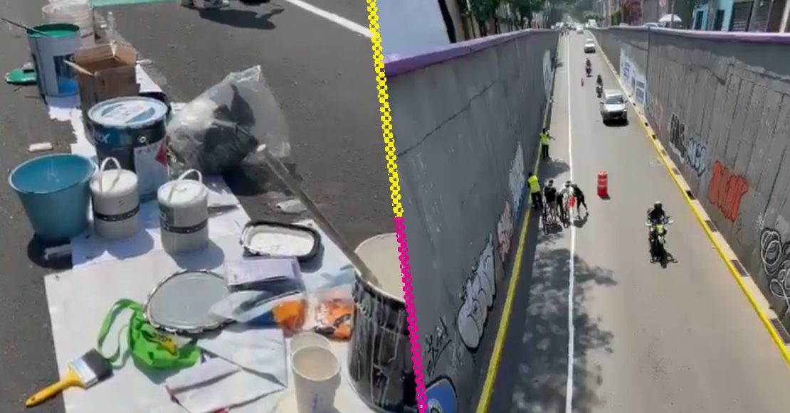 Vecinos toman brochas y pintan ciclovía en cruce de Calzada de Tlalpan