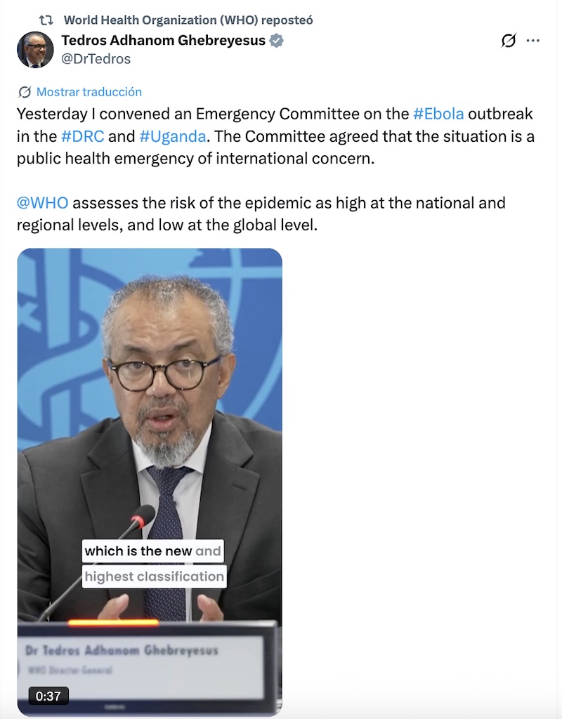 OMS dice que el riesgo de la epidemia de ébola en el mundo es bajo