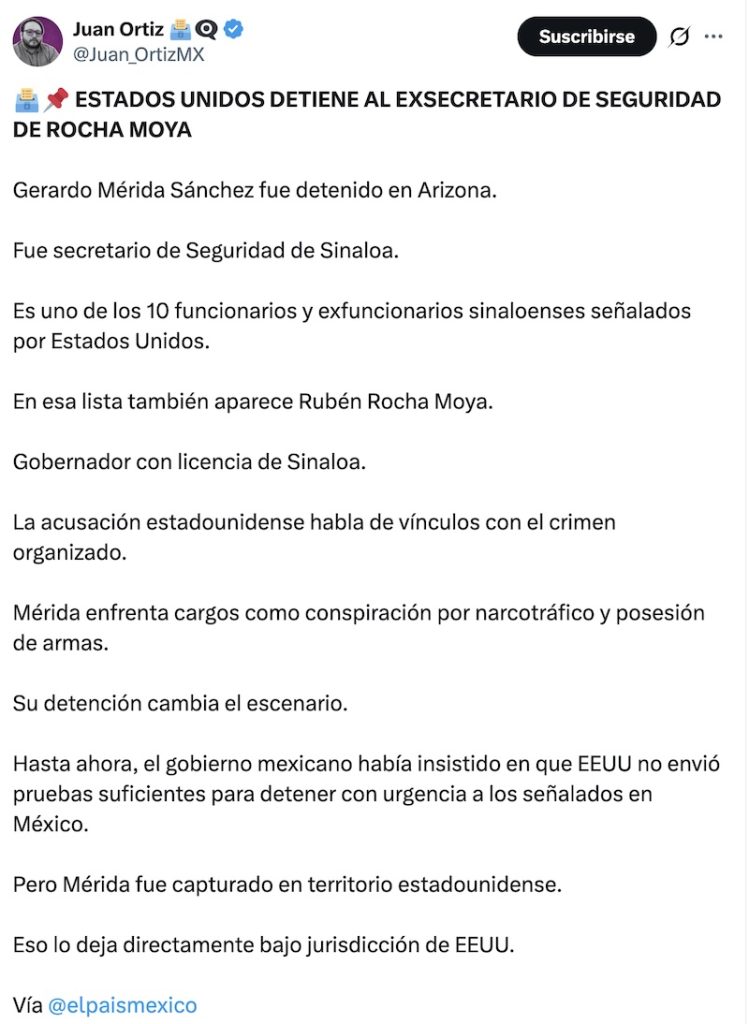 Detienen al exsecretario de Seguridad de Sinaloa, acusado de nexos con el narcotráfico, en Estados Unidos