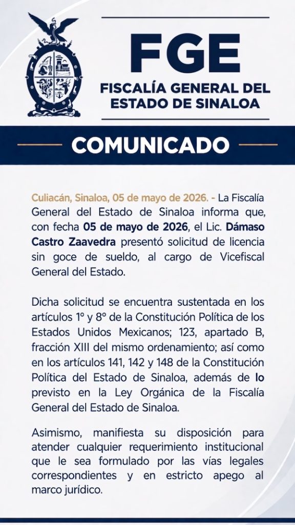 Otro que pide licencia: Vicefiscal de Sinaloa deja el cargo tras acusaciones de Estados Unidos