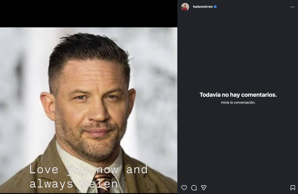 Captura del post de Helen Mirren