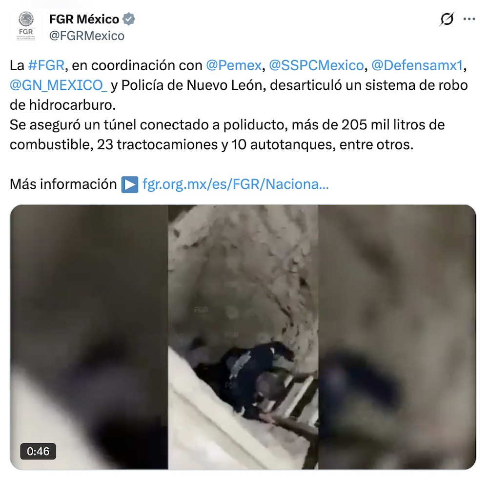 Descubren túnel clandestino para huachicol en Nuevo León
