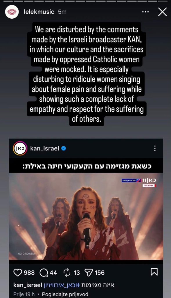 Captura del post de LELEK respecto a las supuestas burlas de Israel