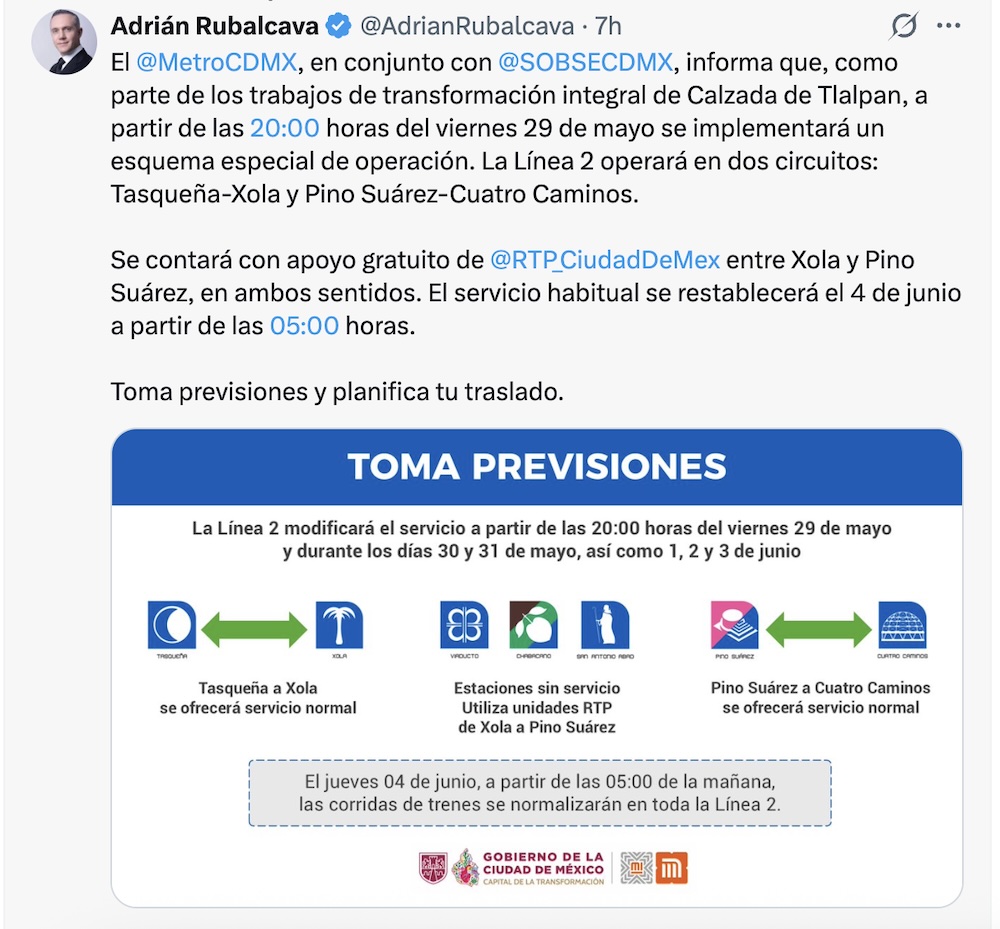 Dividen servicio en la Línea 2 del Metro en dos tramos: Cuáles son y a partir de cuándo