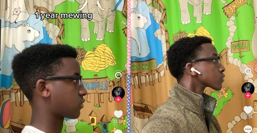 Captura de pantalla del mewing en TikTok