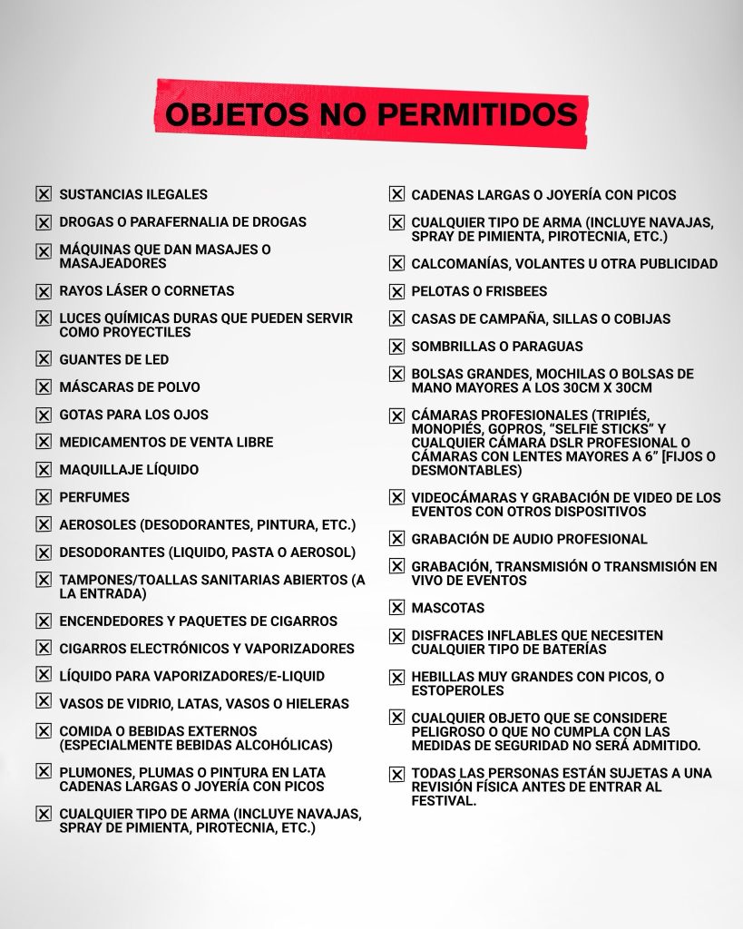 objetos no permitidos bts