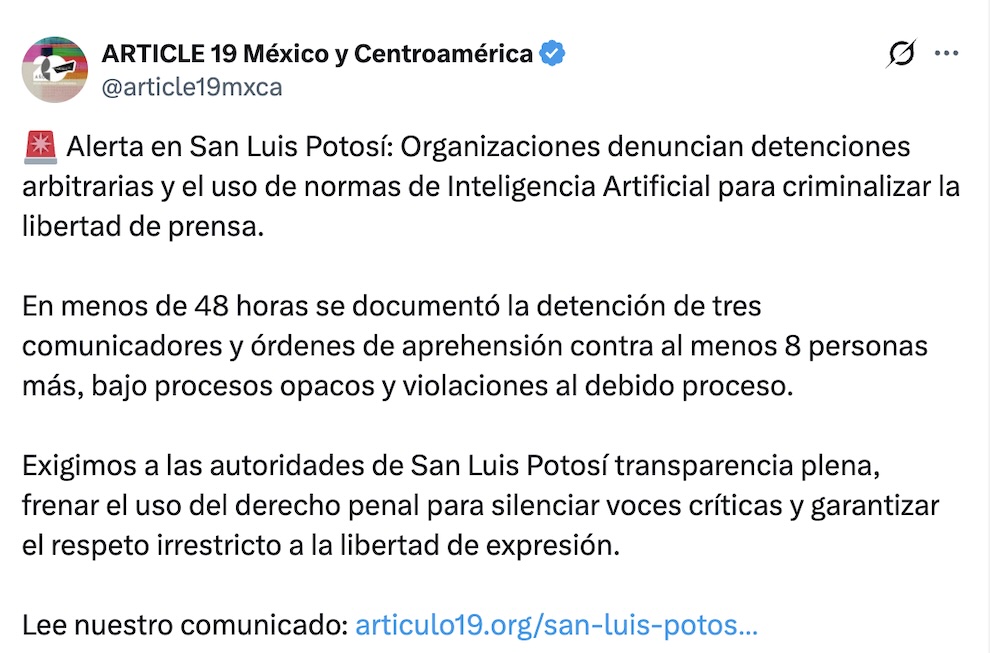 Ley IA: Denuncian censura contra periodistas detenidos en San Luis Potosí