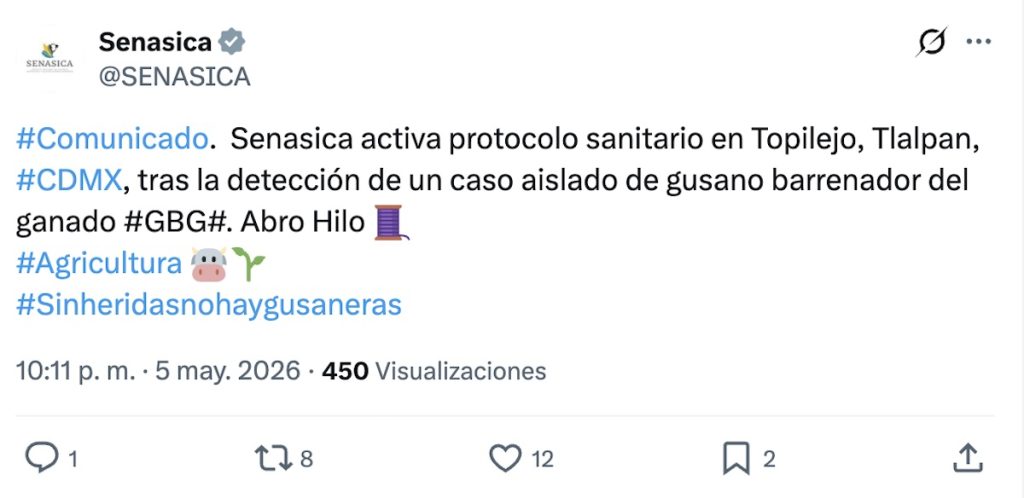Confirman primer caso de gusano barrenador