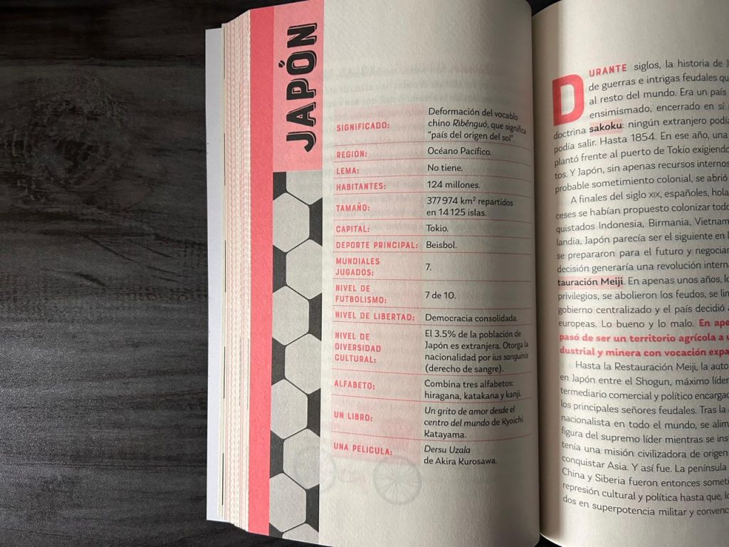 Interior del libro Peloti y el Mundial con datos culturales y futboleros sobre Japón.