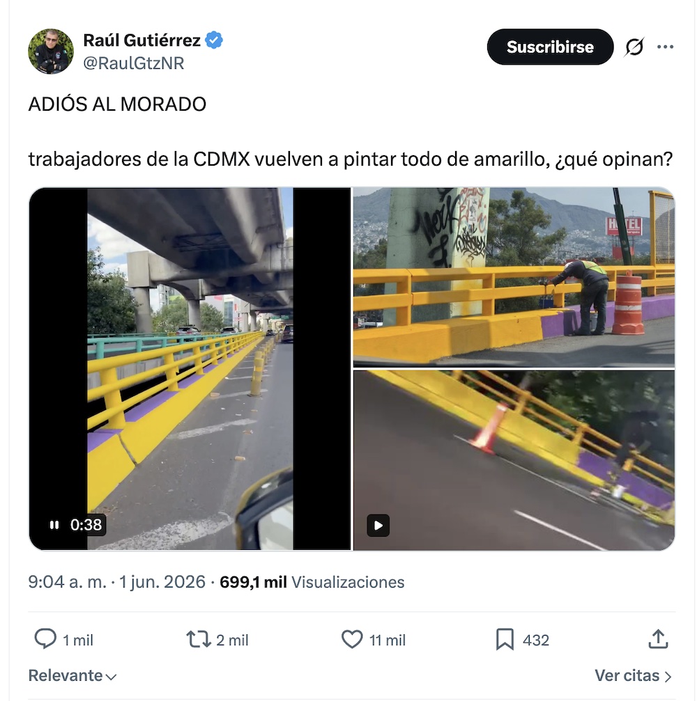 ¿Se acabó la 'ajolotización'? CDMX vuelve a pintar de amarillo los puentes