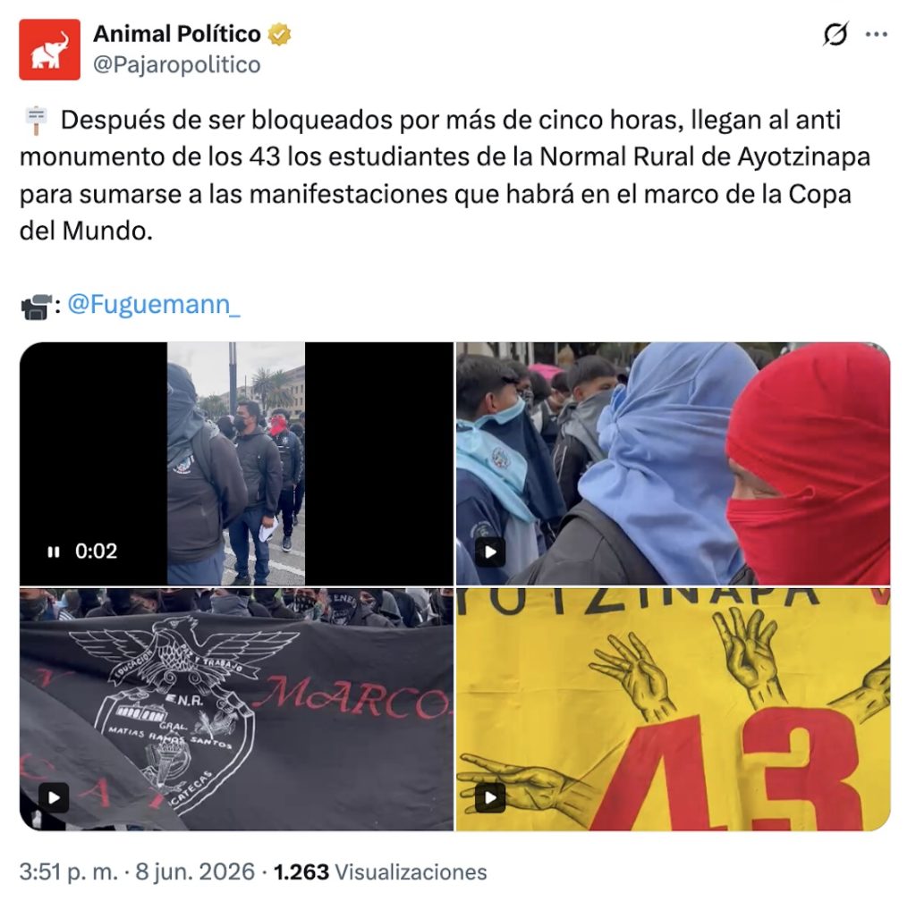 Padres de los 43 de Ayotzinapa y normalistas llegan a CDMX a jornada de protestas durante el Mundial
