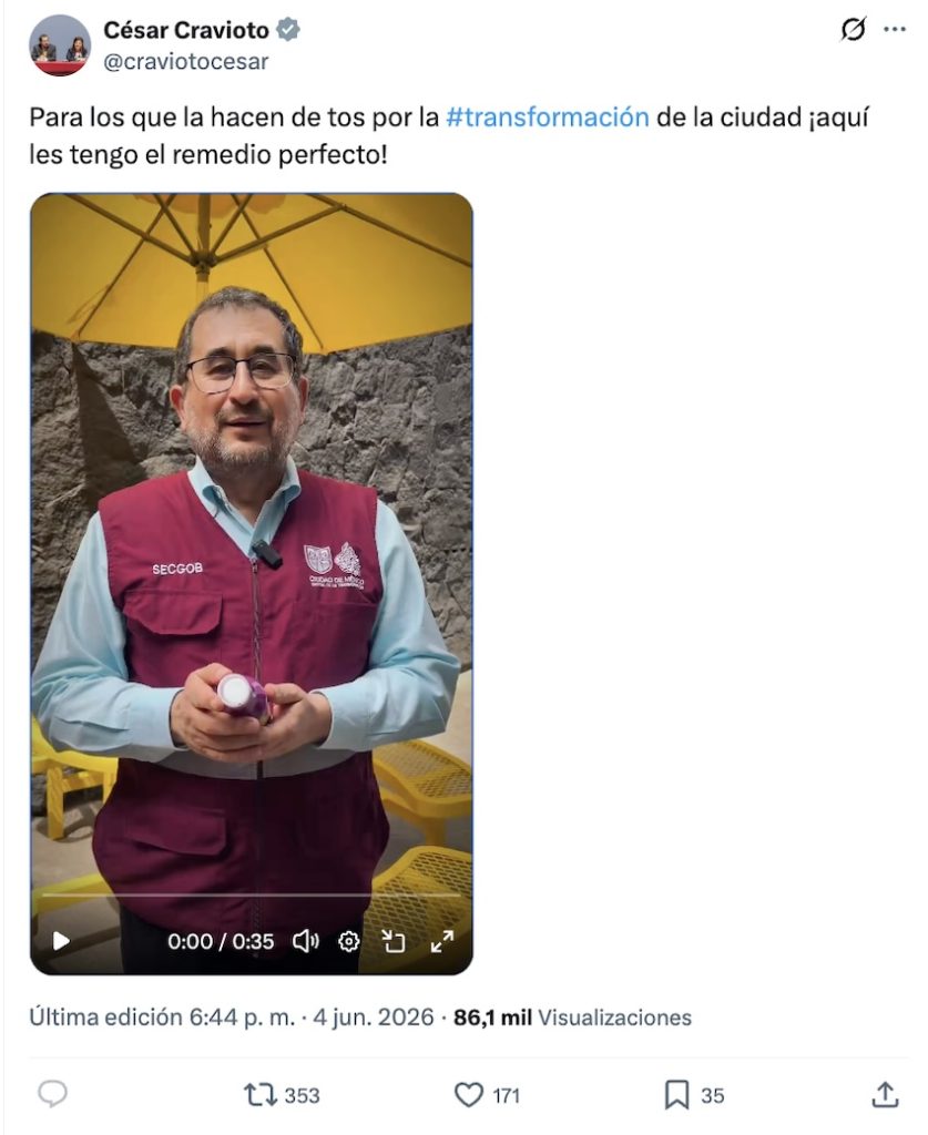 Secretario de Gobierno de CDMX recomienda jarabe para quienes la hacen de a tos por obras en CDMX