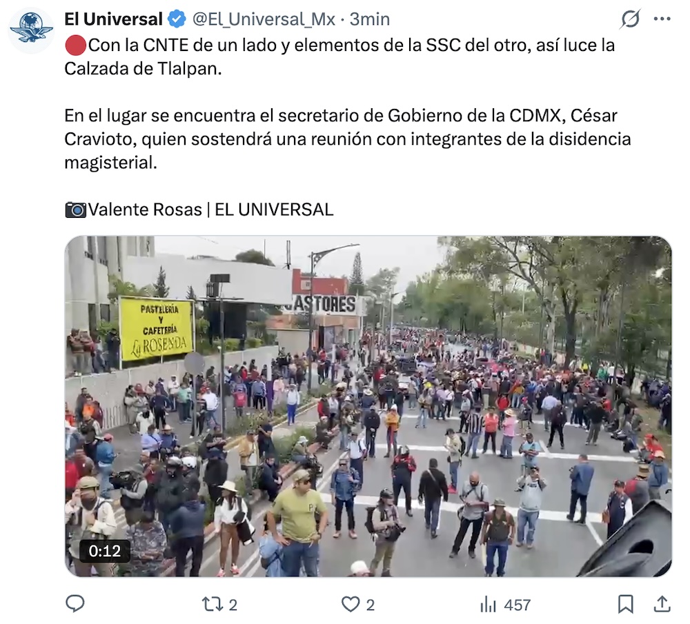 Bloqueo en Tlalpan: CNTE protesta y marcha de Tasqueña al Estadio Ciudad de México