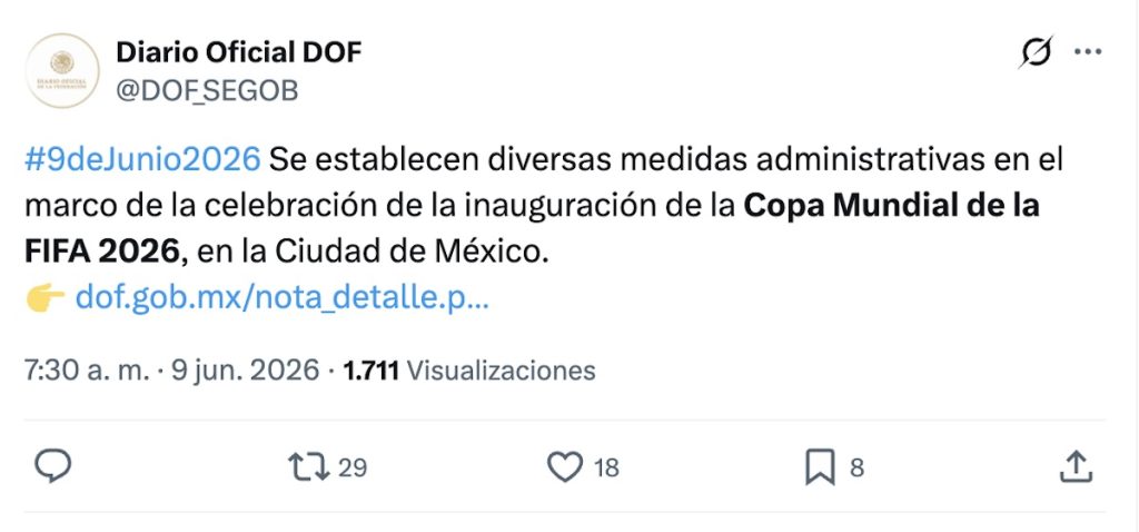 Sheinbaum publica decreto para suspensión de clases y home office en CDMX por la inauguración del Mundial